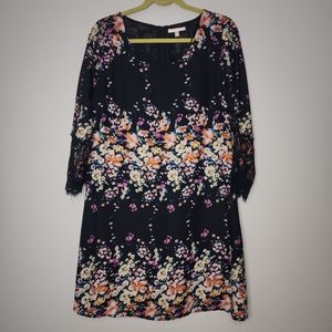 Skies are blue black floral dress